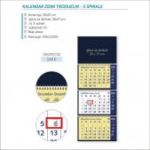 Kalendar zidni trodijelni 2026. s 3 spirale plavi 